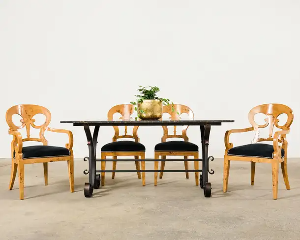 Set of Twelve Viennese Biedermeier Style Burl Maple Dining Chairs