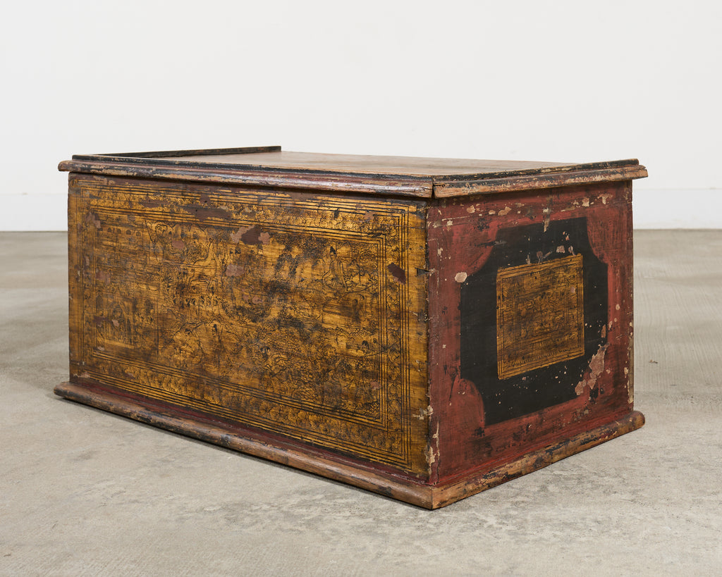 19th Century Burmese Lacquered Wooden Buddhist Trunk or Chest