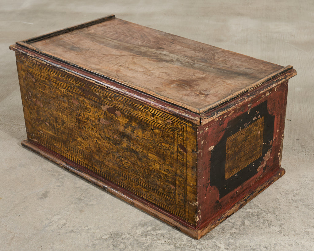 19th Century Burmese Lacquered Wooden Buddhist Trunk or Chest