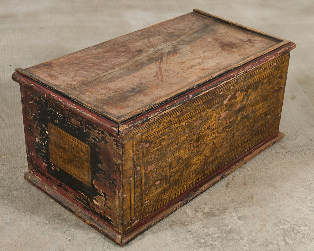 19th Century Burmese Lacquered Wooden Buddhist Trunk or Chest