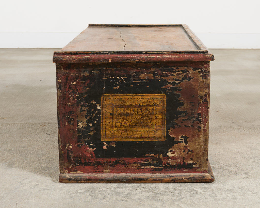 19th Century Burmese Lacquered Wooden Buddhist Trunk or Chest