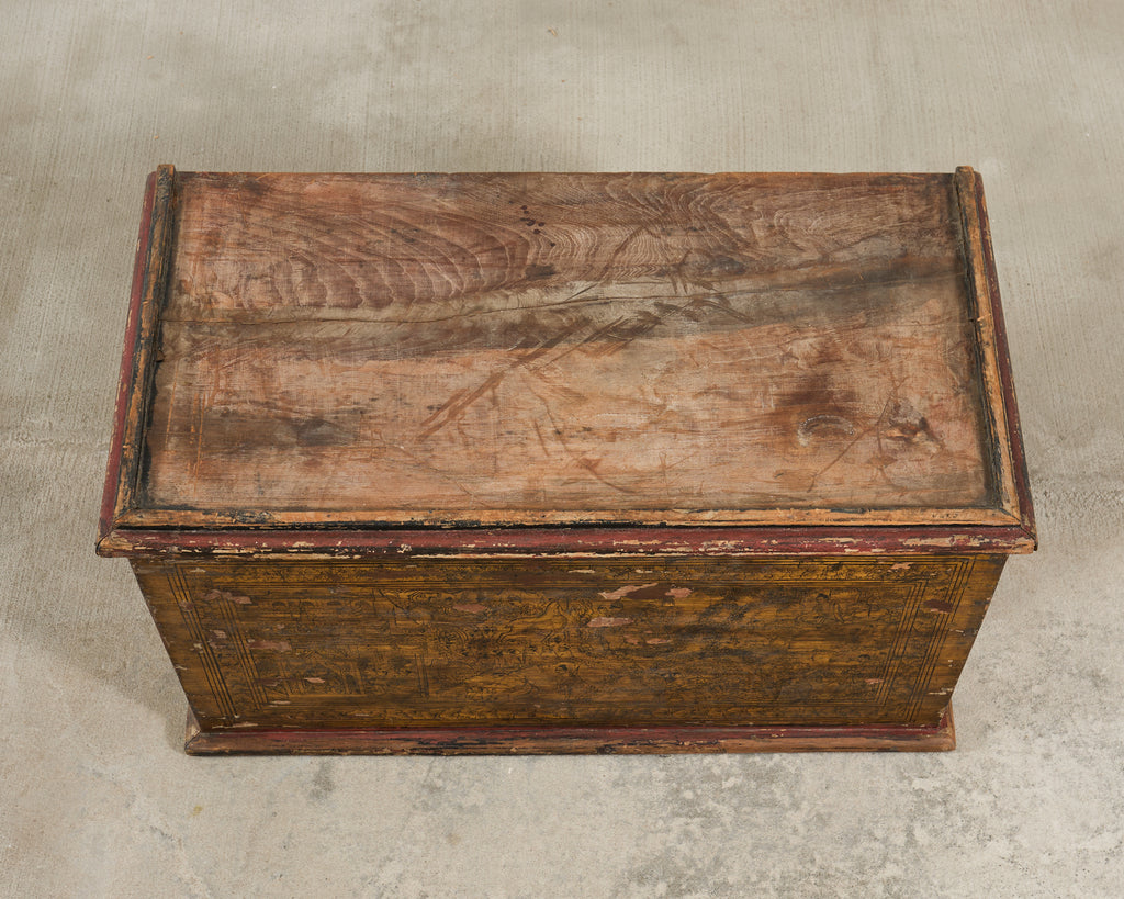 19th Century Burmese Lacquered Wooden Buddhist Trunk or Chest