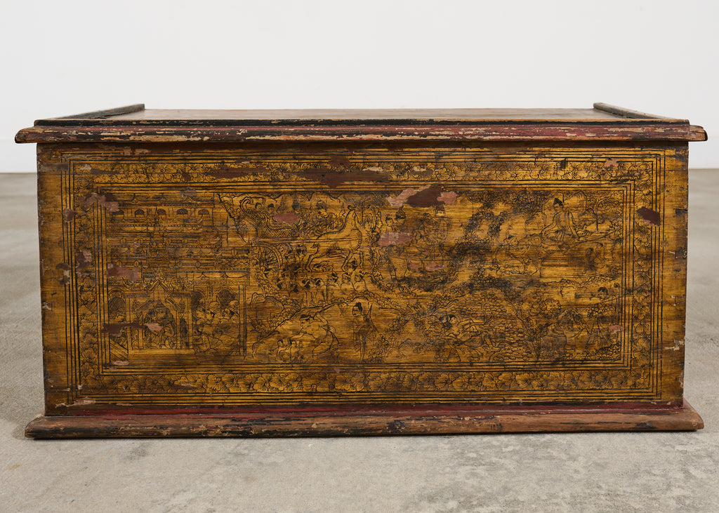 19th Century Burmese Lacquered Wooden Buddhist Trunk or Chest