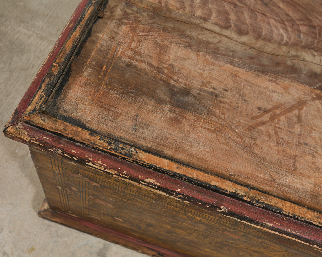 19th Century Burmese Lacquered Wooden Buddhist Trunk or Chest