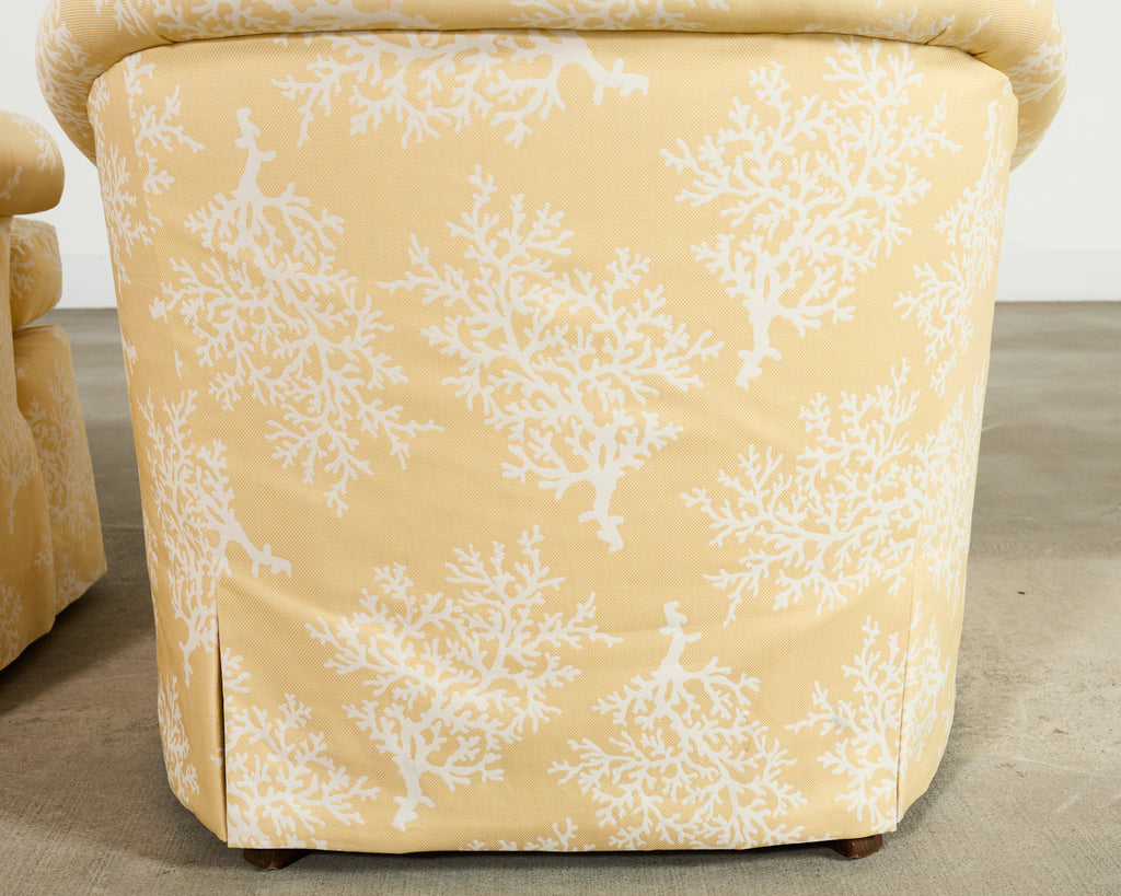 Pair of A. Rudin Attributed White Coral Over Butter Club Chairs