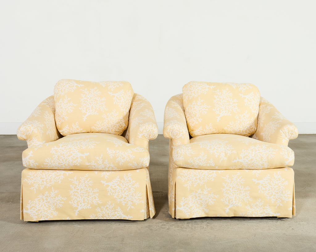 Pair of A. Rudin Attributed White Coral Over Butter Club Chairs
