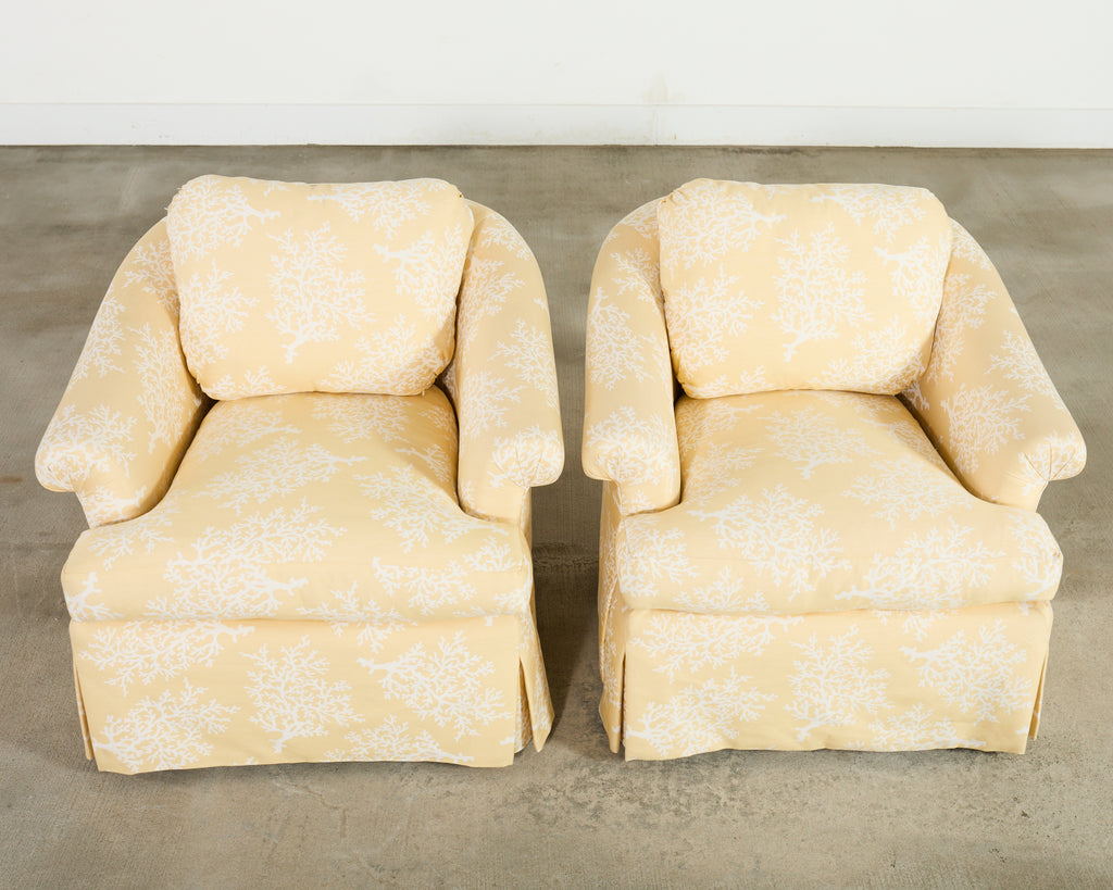 Pair of A. Rudin Attributed White Coral Over Butter Club Chairs