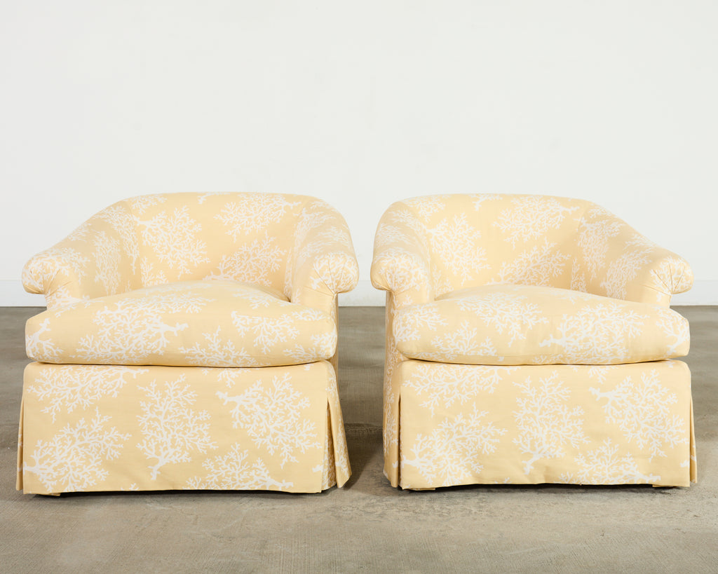 Pair of A. Rudin Attributed White Coral Over Butter Club Chairs