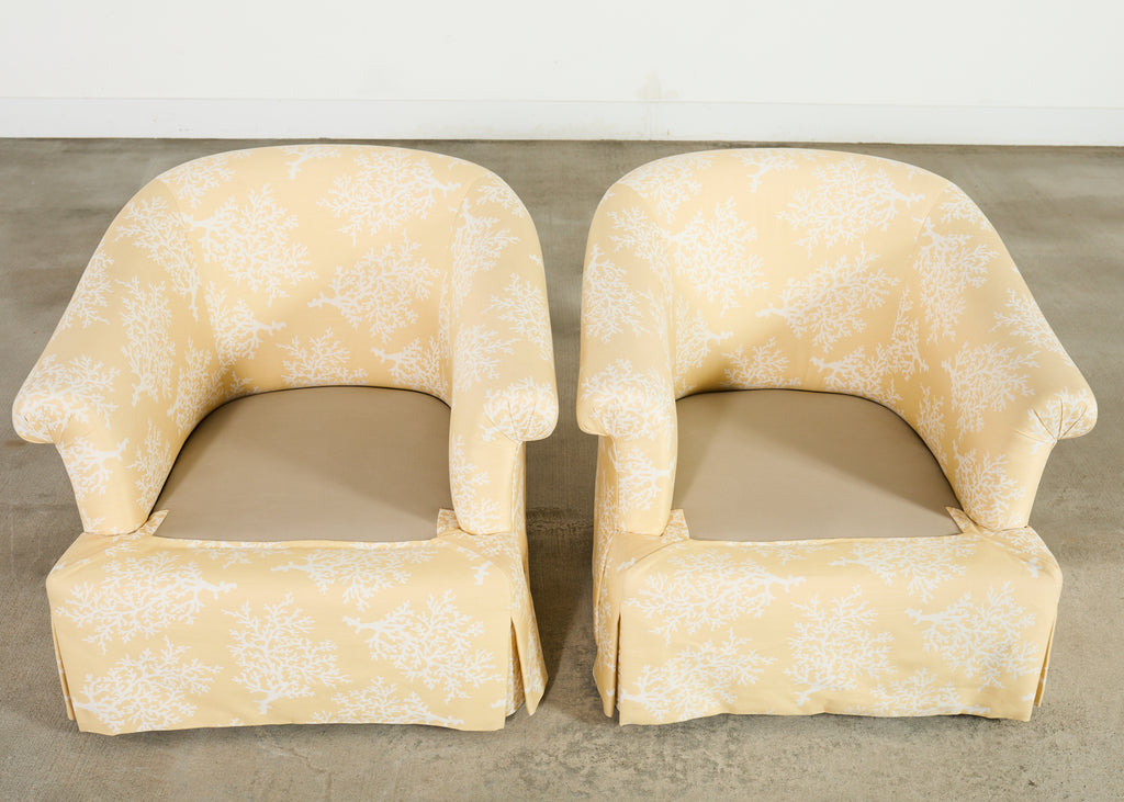 Pair of A. Rudin Attributed White Coral Over Butter Club Chairs