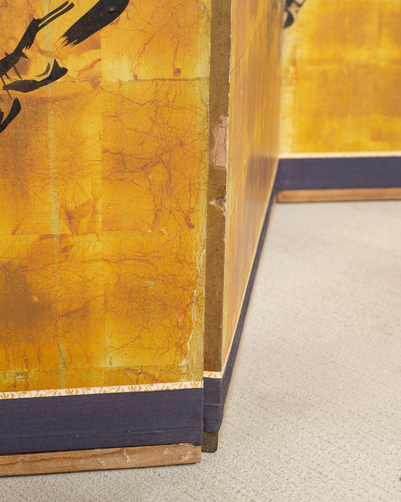 Japanese Showa Four Panel Screen Pair of Karashishi Foo Dogs