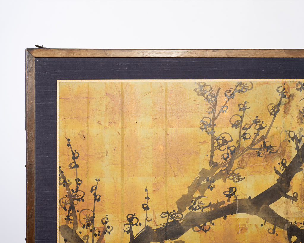 Japanese Showa Four Panel Screen Pair of Karashishi Foo Dogs