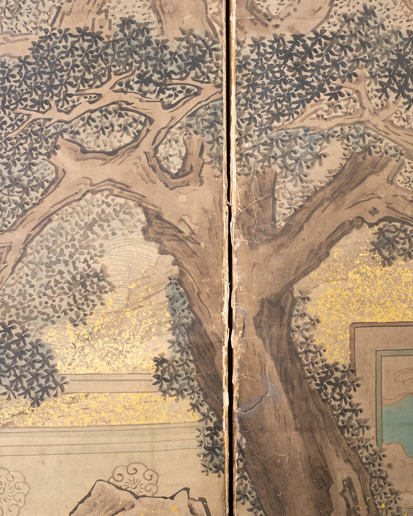 19th C. Japanese Edo Six Panel Screen Chinese Official's Gathering