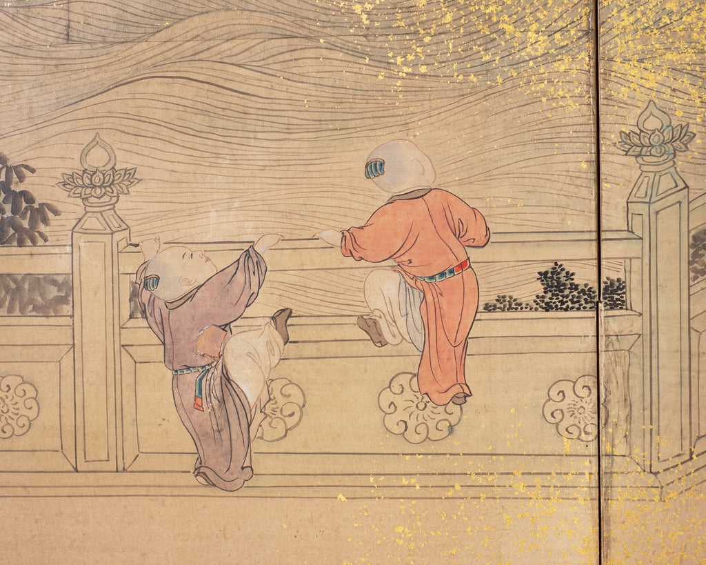 19th C. Japanese Edo Six Panel Screen Chinese Official's Gathering