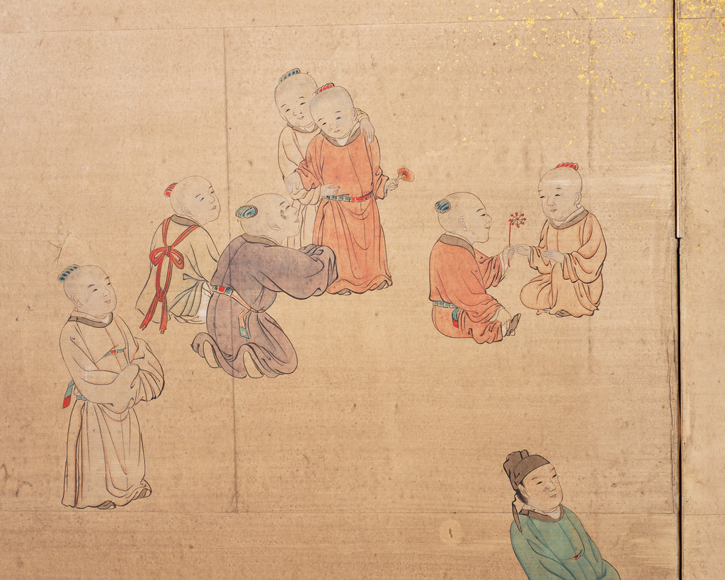 19th C. Japanese Edo Six Panel Screen Chinese Official's Gathering