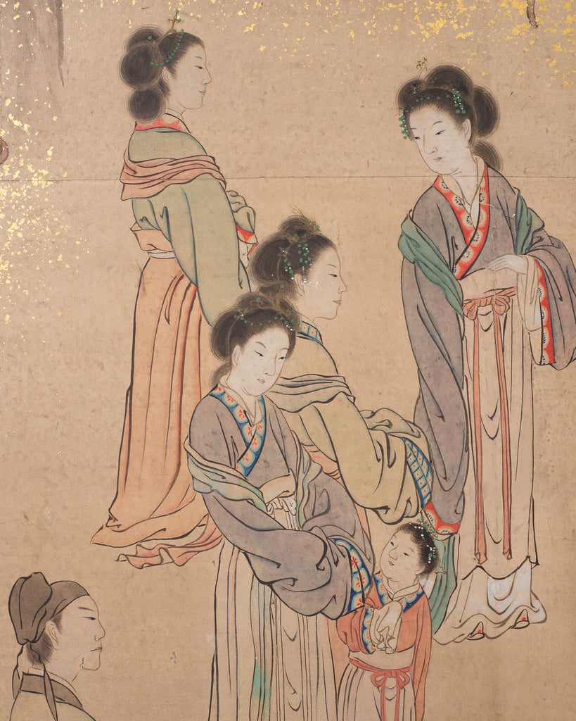 19th C. Japanese Edo Six Panel Screen Chinese Official's Gathering