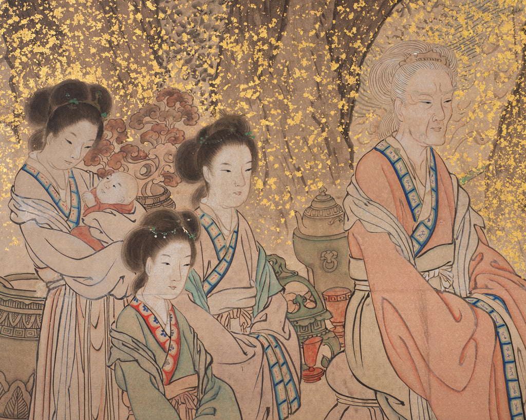 19th C. Japanese Edo Six Panel Screen Chinese Official's Gathering