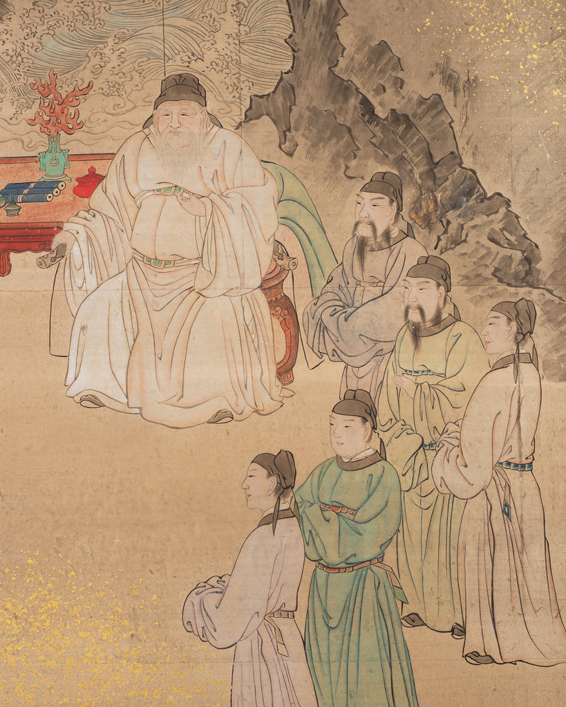 19th C. Japanese Edo Six Panel Screen Chinese Official's Gathering
