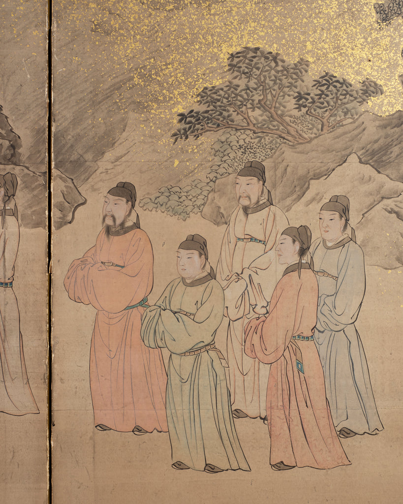 19th C. Japanese Edo Six Panel Screen Chinese Official's Gathering