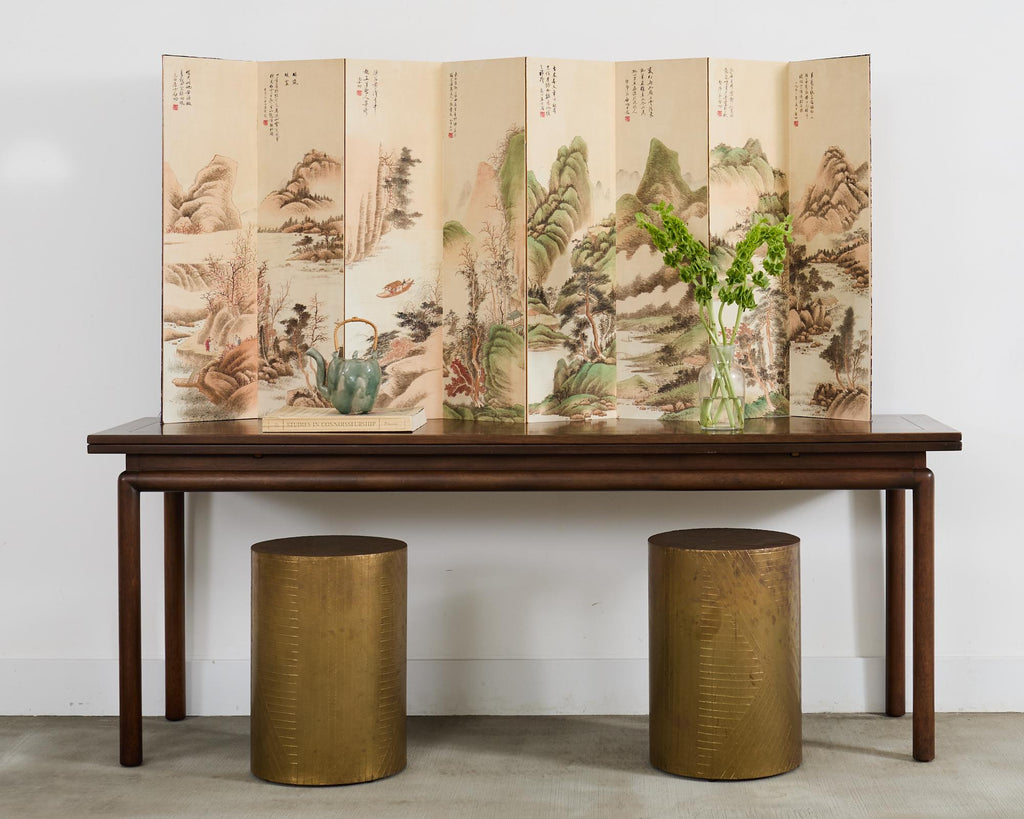 Chinese Eight Panel Folding Table Screen Landscapes Poems