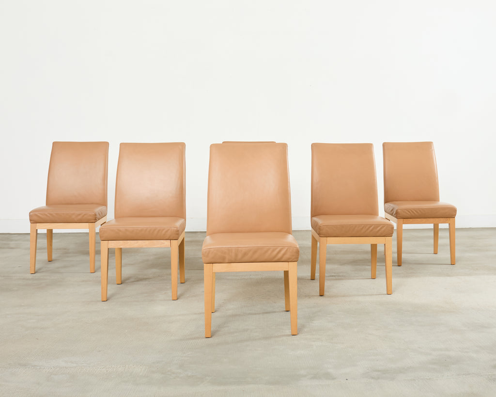 Set of Six De Sede Camel Leather Parsons Dining Chairs