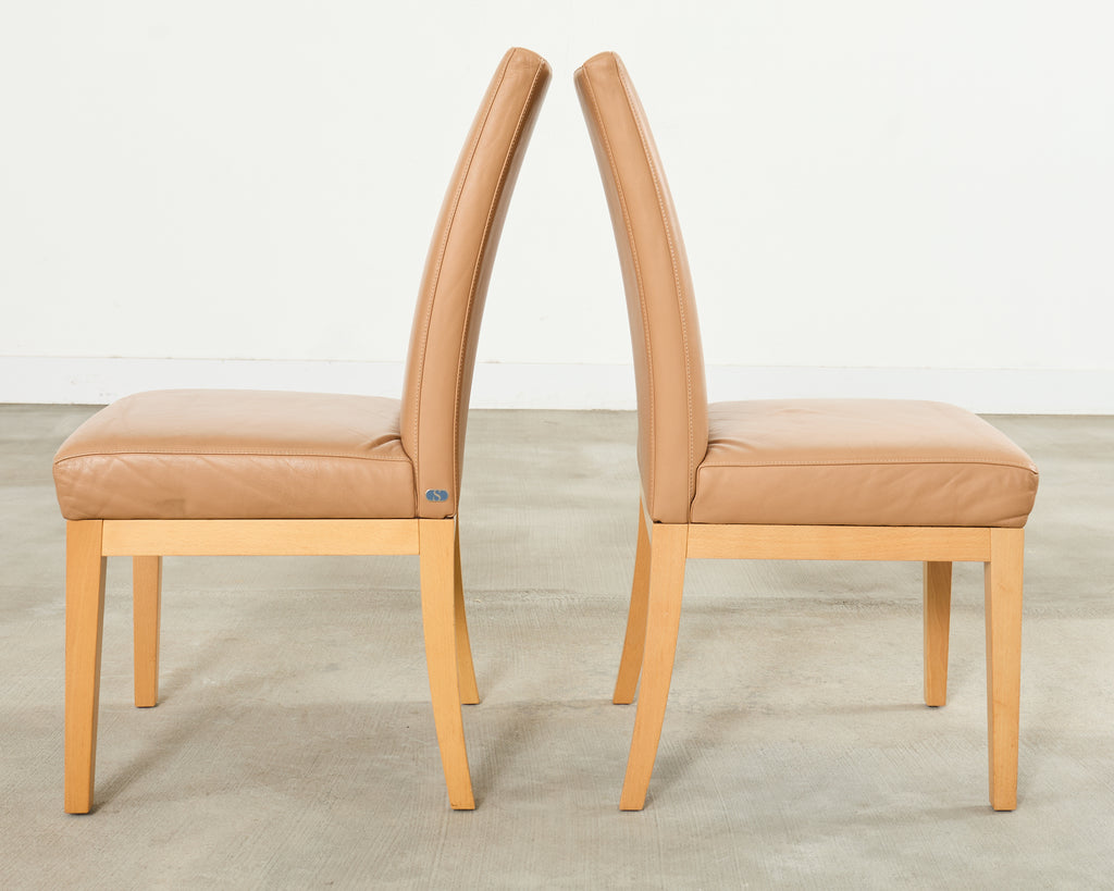 Set of Six De Sede Camel Leather Parsons Dining Chairs