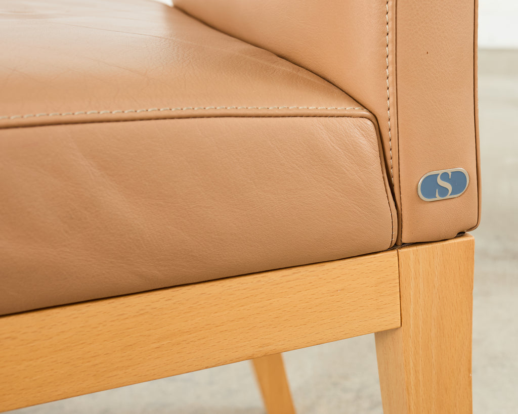 Set of Six De Sede Camel Leather Parsons Dining Chairs