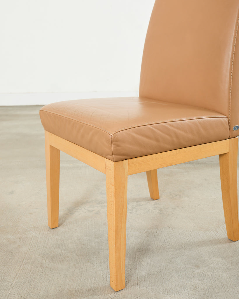 Set of Six De Sede Camel Leather Parsons Dining Chairs