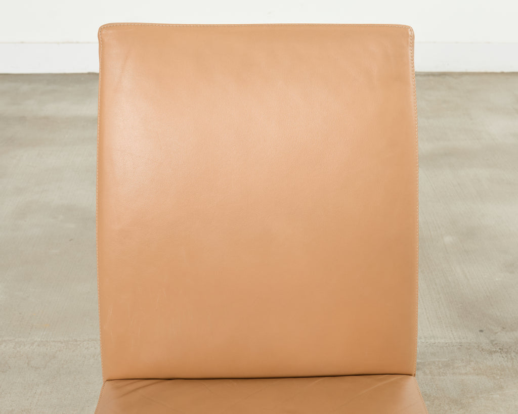 Set of Six De Sede Camel Leather Parsons Dining Chairs