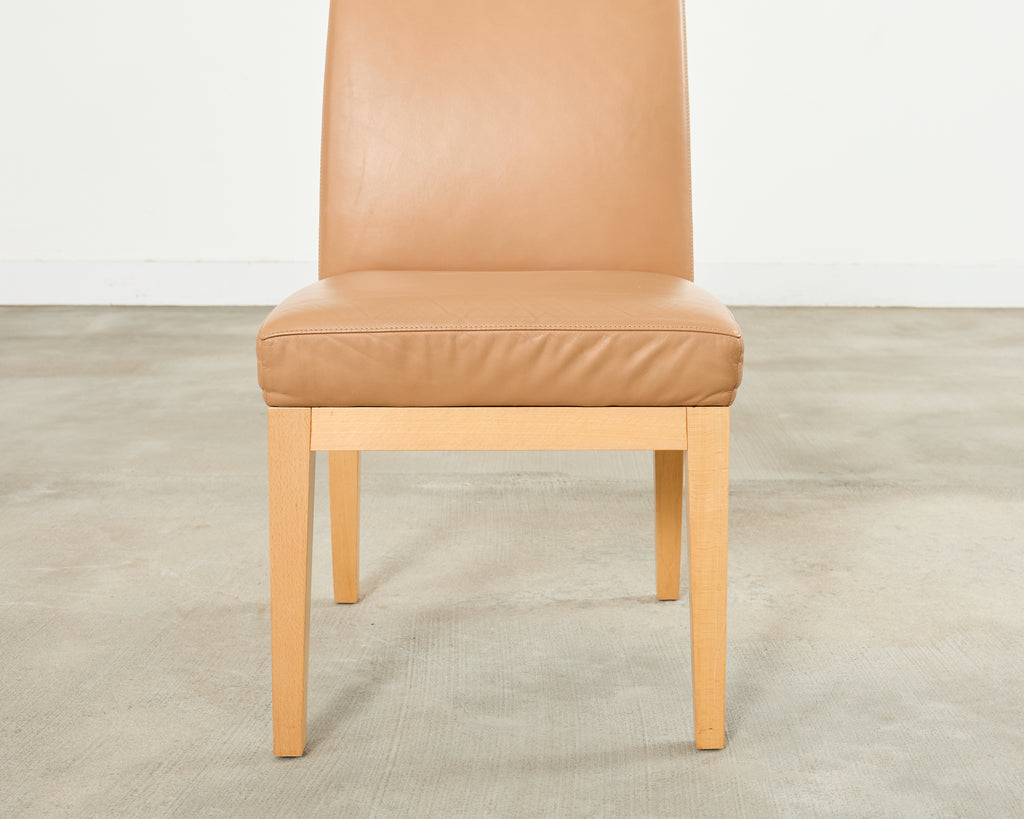 Set of Six De Sede Camel Leather Parsons Dining Chairs
