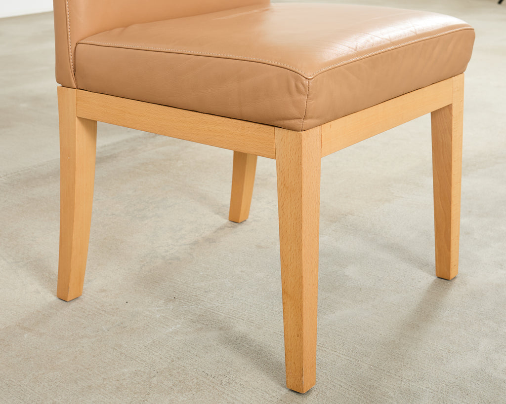 Set of Six De Sede Camel Leather Parsons Dining Chairs