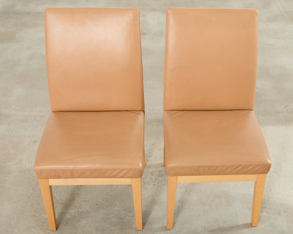 Set of Six De Sede Camel Leather Parsons Dining Chairs