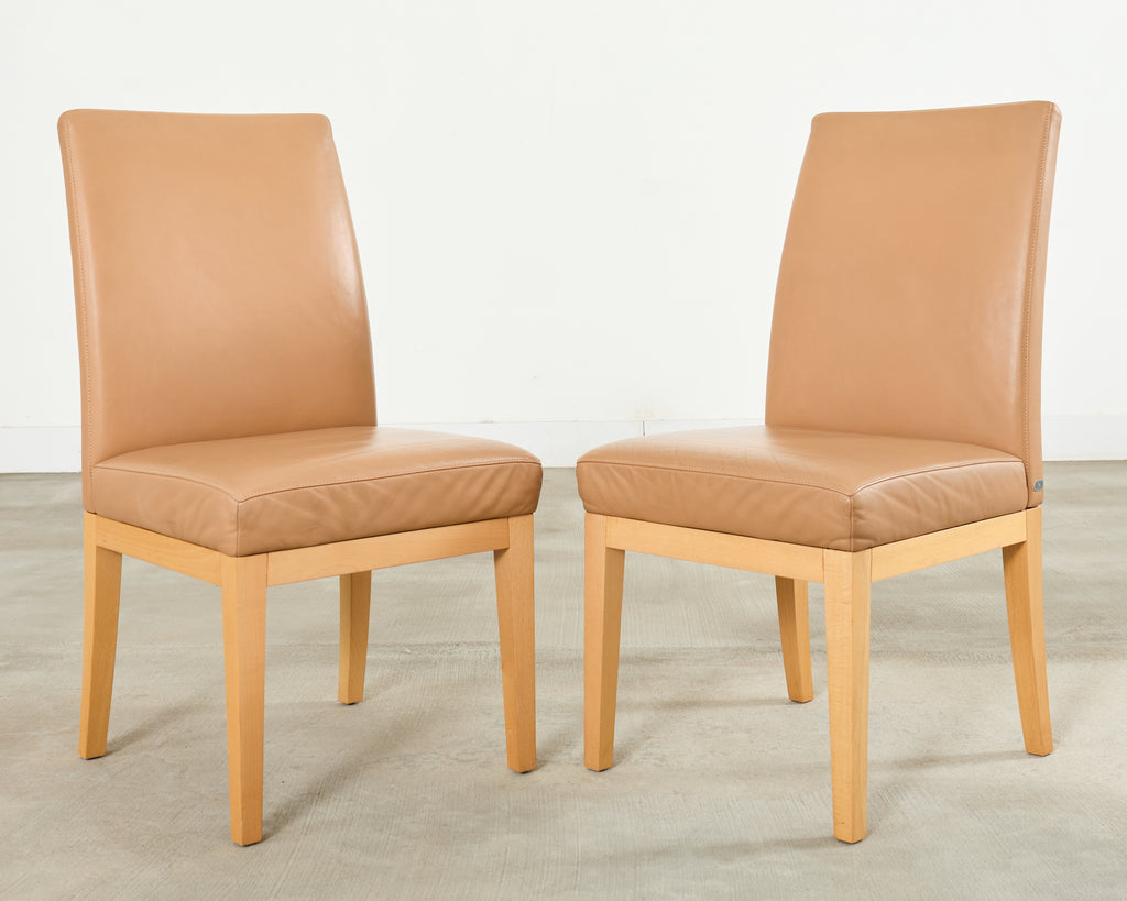 Set of Six De Sede Camel Leather Parsons Dining Chairs