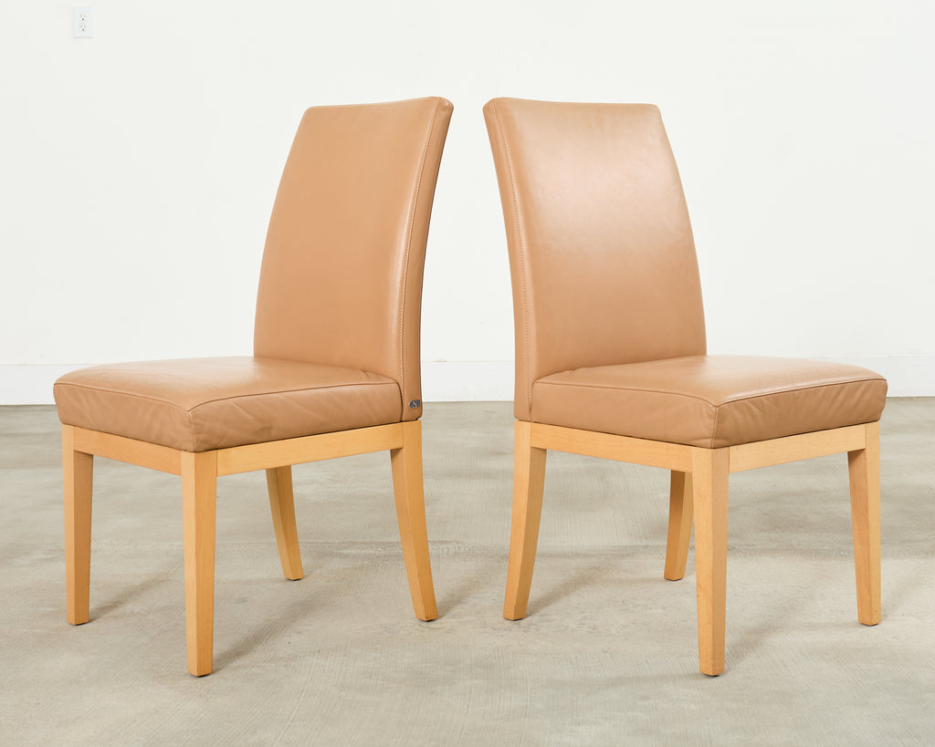 Set of Six De Sede Camel Leather Parsons Dining Chairs