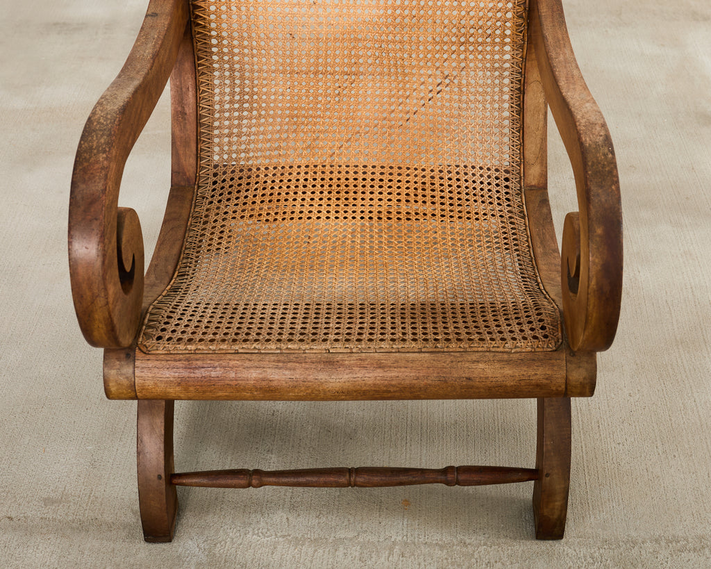 British Colonial Style Plantation Lounge Chair with Ottoman