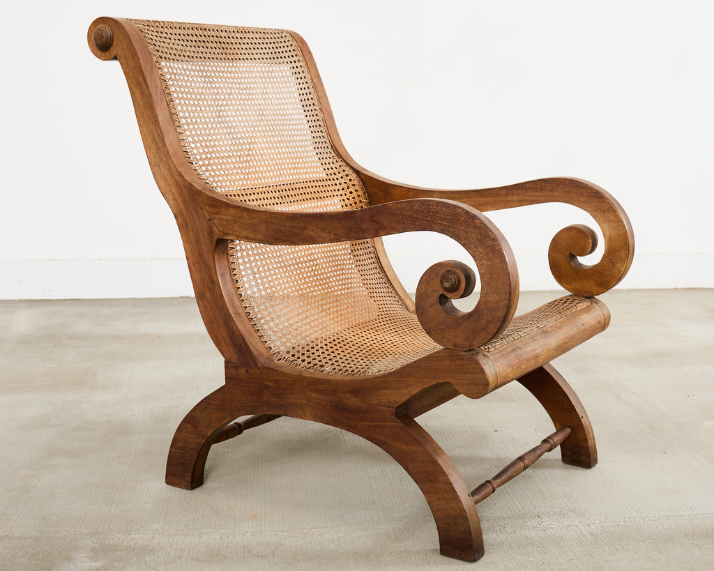 British Colonial Style Plantation Lounge Chair with Ottoman