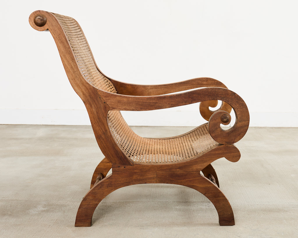 British Colonial Style Plantation Lounge Chair with Ottoman