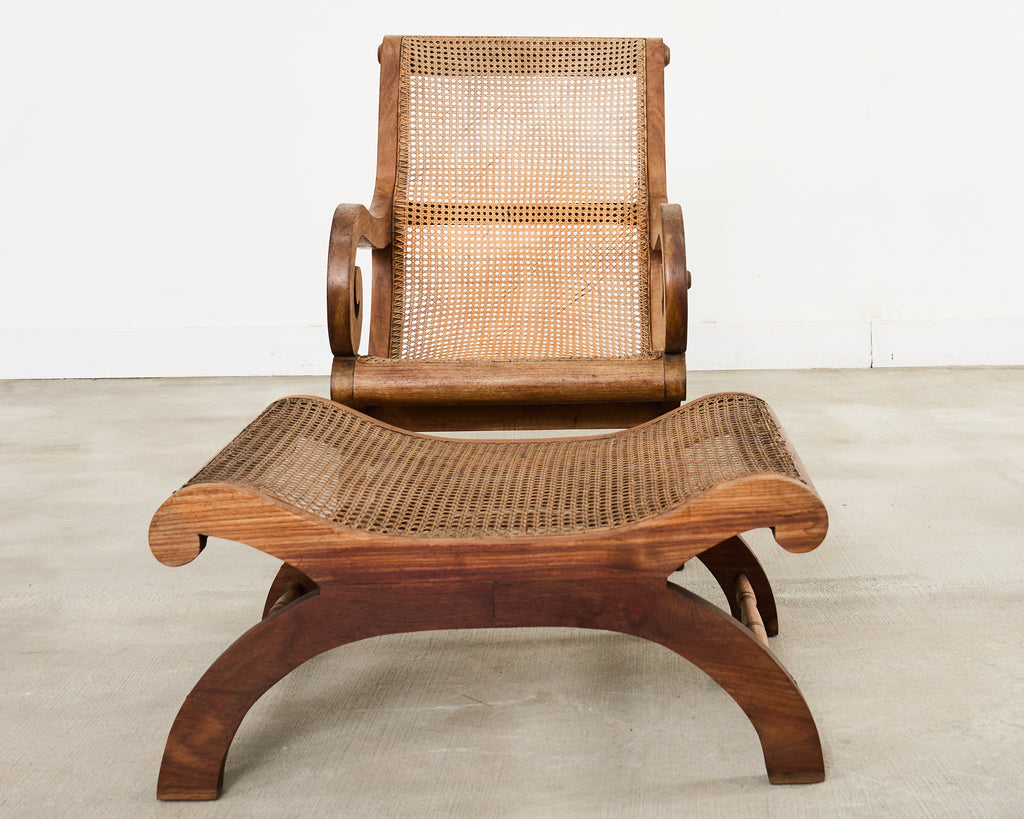 British Colonial Style Plantation Lounge Chair with Ottoman