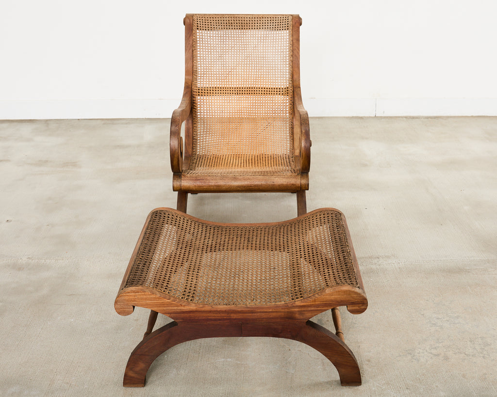 British Colonial Style Plantation Lounge Chair with Ottoman