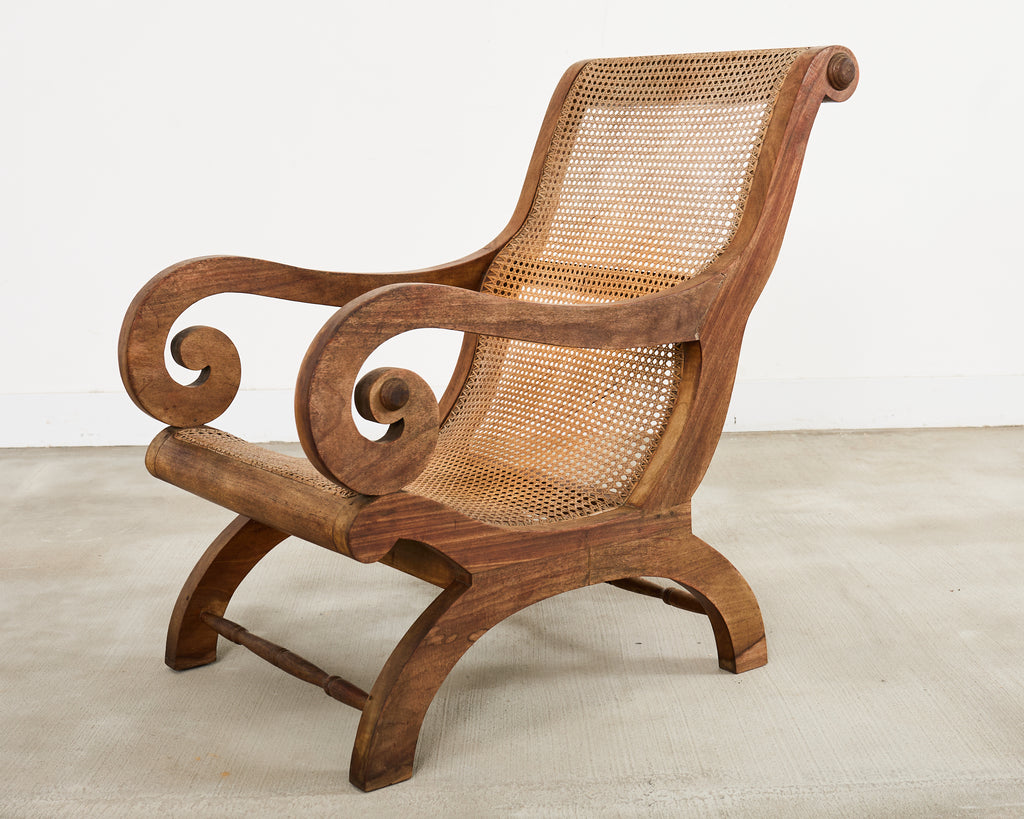 British Colonial Style Plantation Lounge Chair with Ottoman