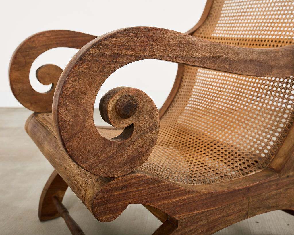 British Colonial Style Plantation Lounge Chair with Ottoman