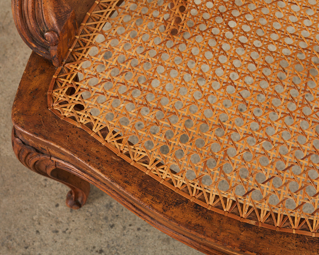 19th Century Louis XV Style Walnut and Cane Fauteuil Armchair