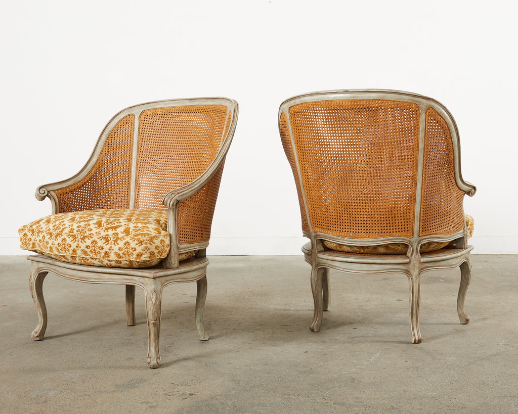 Pair of Hendrix Allardyce Key West Caned Bergere Armchairs