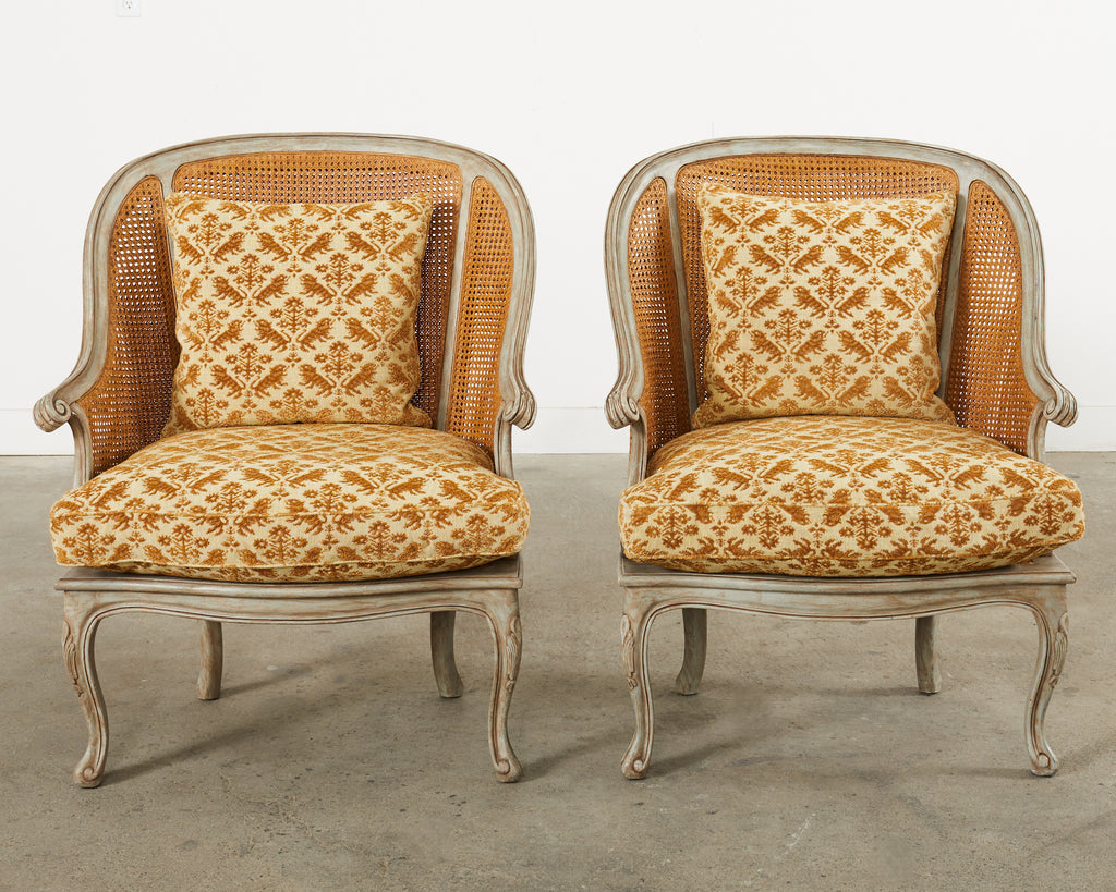 Pair of Hendrix Allardyce Key West Caned Bergere Armchairs