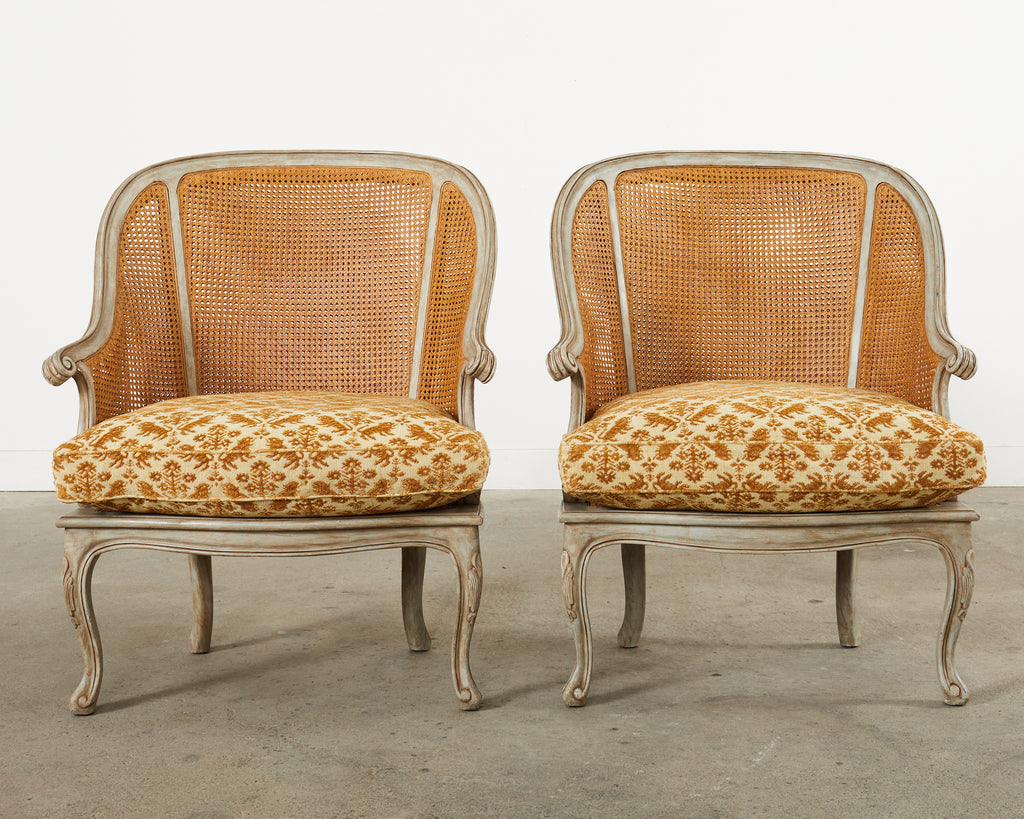 Pair of Hendrix Allardyce Key West Caned Bergere Armchairs