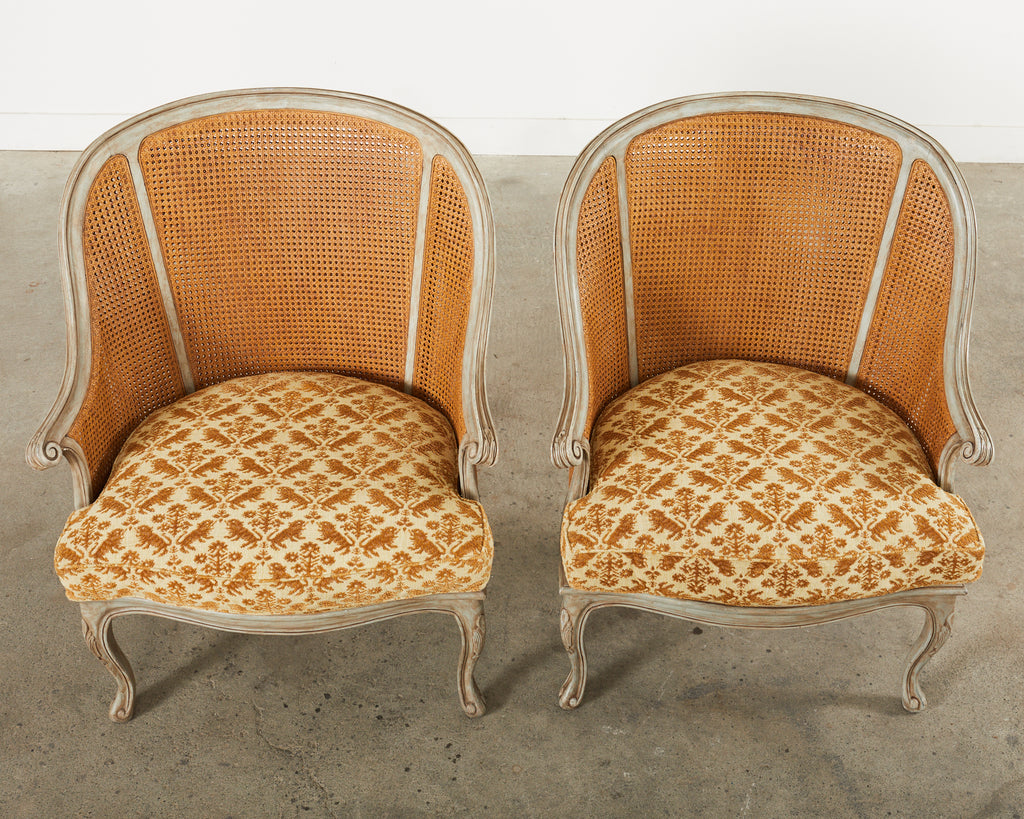 Pair of Hendrix Allardyce Key West Caned Bergere Armchairs