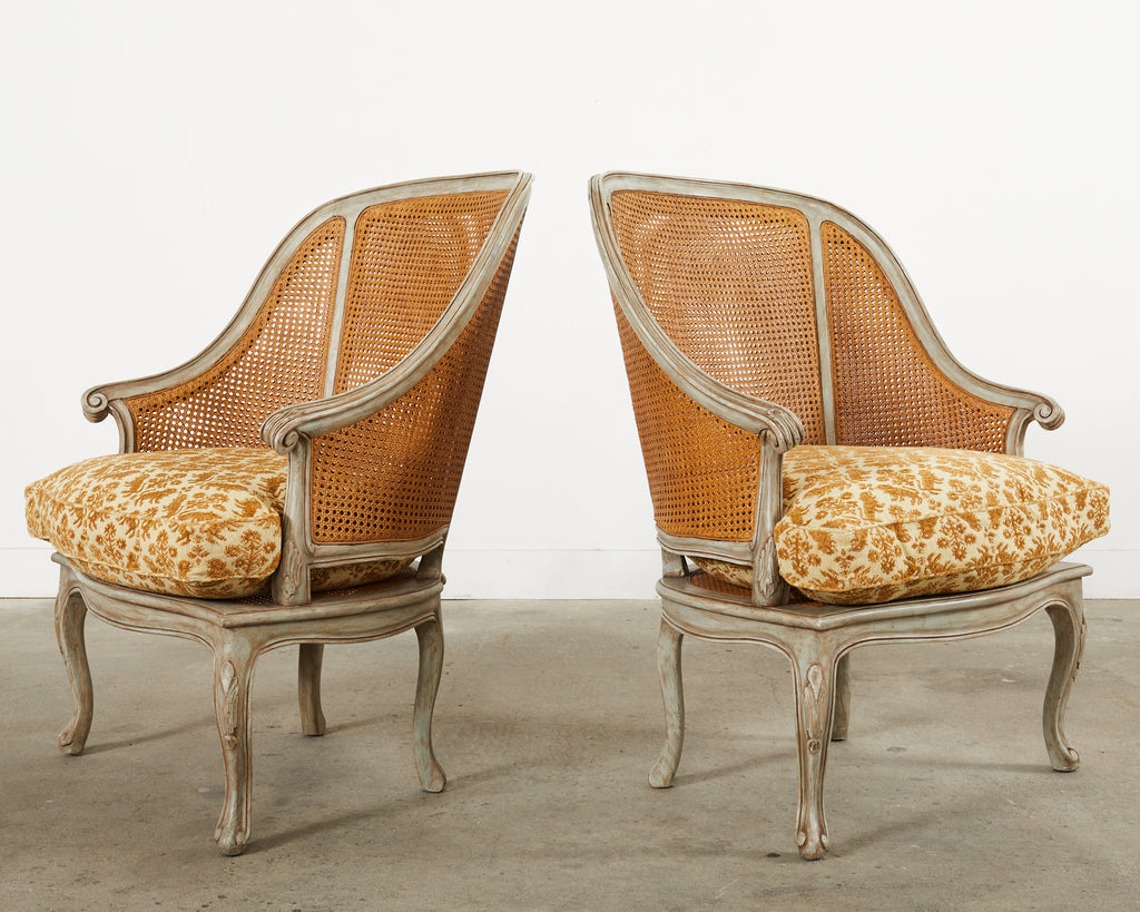 Pair of Hendrix Allardyce Key West Caned Bergere Armchairs