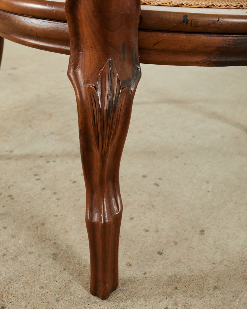 Pair of Venetian Rococo Style Caned Barrel Armchairs