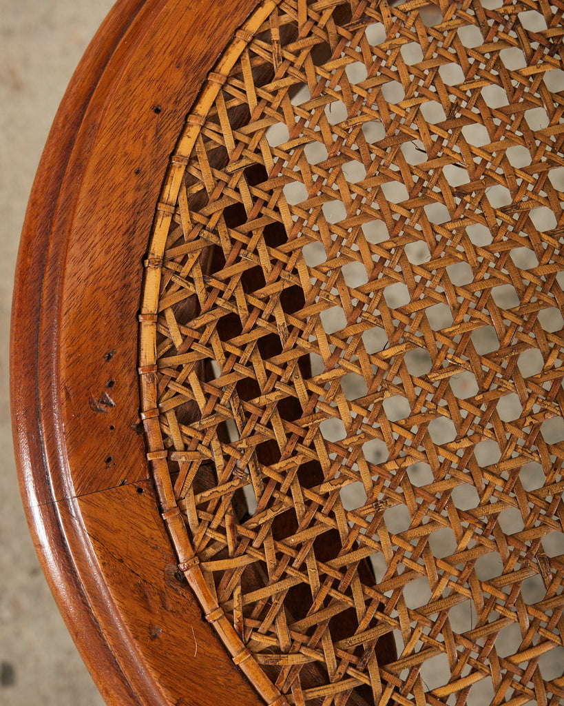 Set of Six French Burlwood Caned Dining Chairs