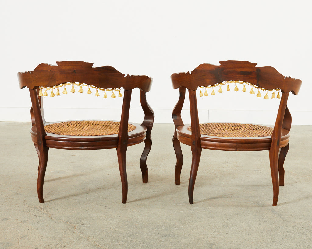 Pair of Venetian Rococo Style Caned Barrel Armchairs
