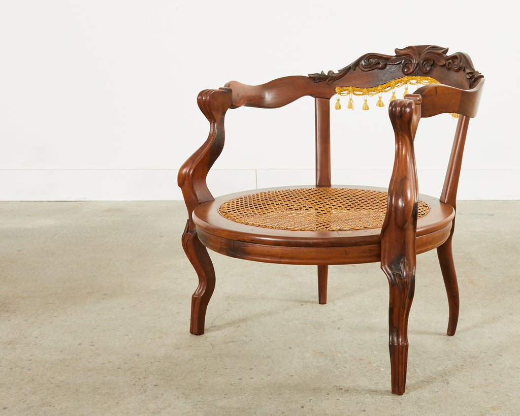 Pair of Venetian Rococo Style Caned Barrel Armchairs